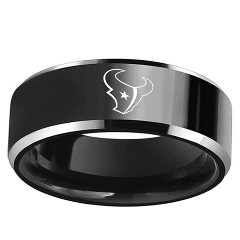 Houston Texans Football Team Black Stainless Steel Mens Band Ring Size 6-13 Cover