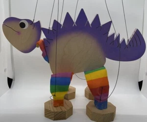 Handgefertigte Holz Dinosaurier Regenbogen lila Marionette Schnur Puppe Gehen Custom - Bild 1 von 12