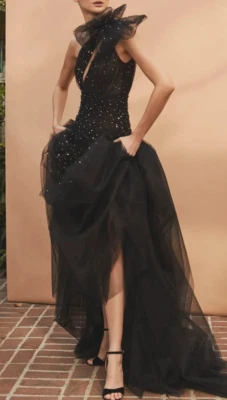 Monique Lhuillier Collection Runway Crystal Embellished Tulle Long Gown Dress 4 - Image 1 of 4