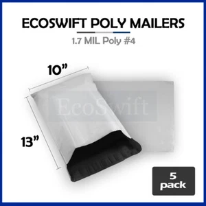 5 10 x 13 EcoSwift White Poly Mailers Shipping Envelopes Self Seal Bags 1.7 MIL - Picture 1 of 5