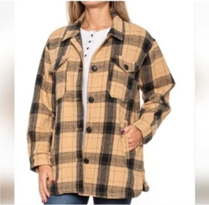 Lucky Brand Damenjacke beige & schwarz büffelkariert übergroße Jacke Größe M neu mit Etikett - Bild 1 von 9