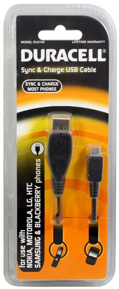 Duracell Sync & Charge USB Cable for Micro USB Devices (Black) (DU3104) - Image 1 of 2