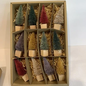 Rachel Ashwell Farmhouse Shabby Chic 12 Bottle Brush Trees Mustard Green Berry - Picture 1 of 3