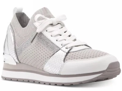  New Michael Kors BILLIE TRAINER Lace Up Sneakers perforation Shoes Aluminum - Image 1 of 3