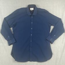 Ted Baker Dress Shirt Mens 16.5 Endurance Blue Dot Print Fitted Navy Long Sleeve