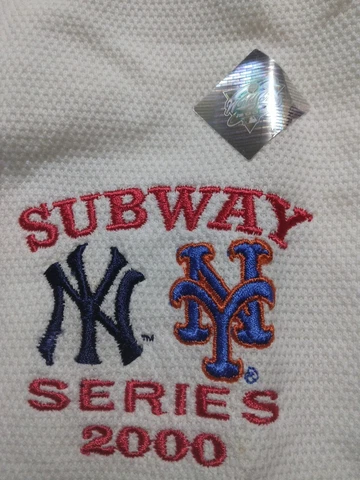 XL MLB 2000 New York Yankees Mets Baseball Subway Series White Polo Shirt Y2K Cover