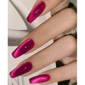 COFFIN MEDIUM *HAUTE PINK CAT EYE* Full Cover 24 Nail Tips Press On Glue Set! - Picture 1 of 5