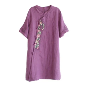 Women Embroidery Dress Ethnic Retro Shirt Short Sleeve Chinese Style Hanfu Top - Picture 1 of 7