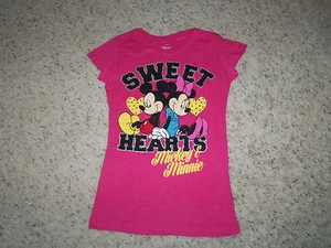 NEW GIRLS DISNEY PINK MICKEY & MINNIE SWEET HEARTS T/SHIRT SIZE XS - Picture 1 of 1