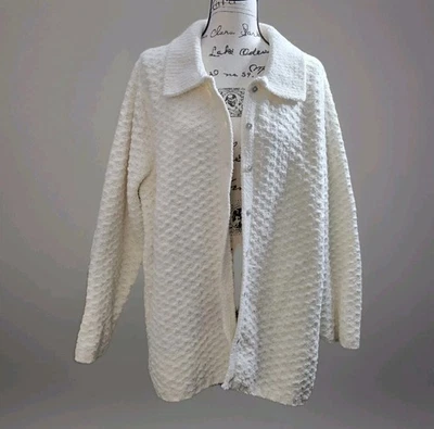 Denim & Co Cardigan Womens Size 1X Ivory Sweater Long Knit Open Front Granmacore - Image 1 of 4