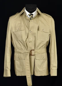 VTG Authentic Imports Belted Safari Jacket 46 XL 100% Cotton Khaki Tan Coat - Picture 1 of 14