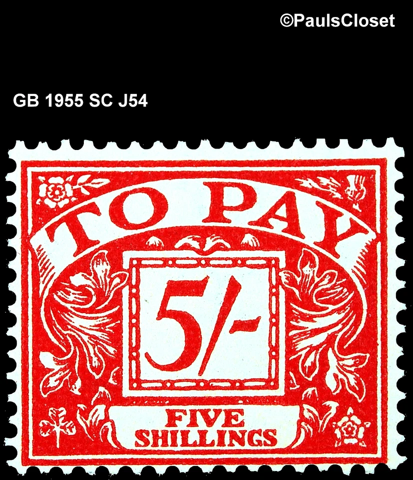 GB 1955 SC J54 FRANQUEO DEBIDO 5/- ROJO MARRÓN SOBRE PAPEL AMARILLO MNH OG F/VF Foto 1 de 2