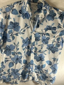 Hawaiian Shirt Blue Leaves Pattern Men's Size XXL Amazon Essentials Cotton - Picture 1 of 10