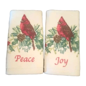 Lenox Set Of 2 Christmas Cardinal Finger Tip Hand Towels Decorative Peace Joy - Picture 1 of 5