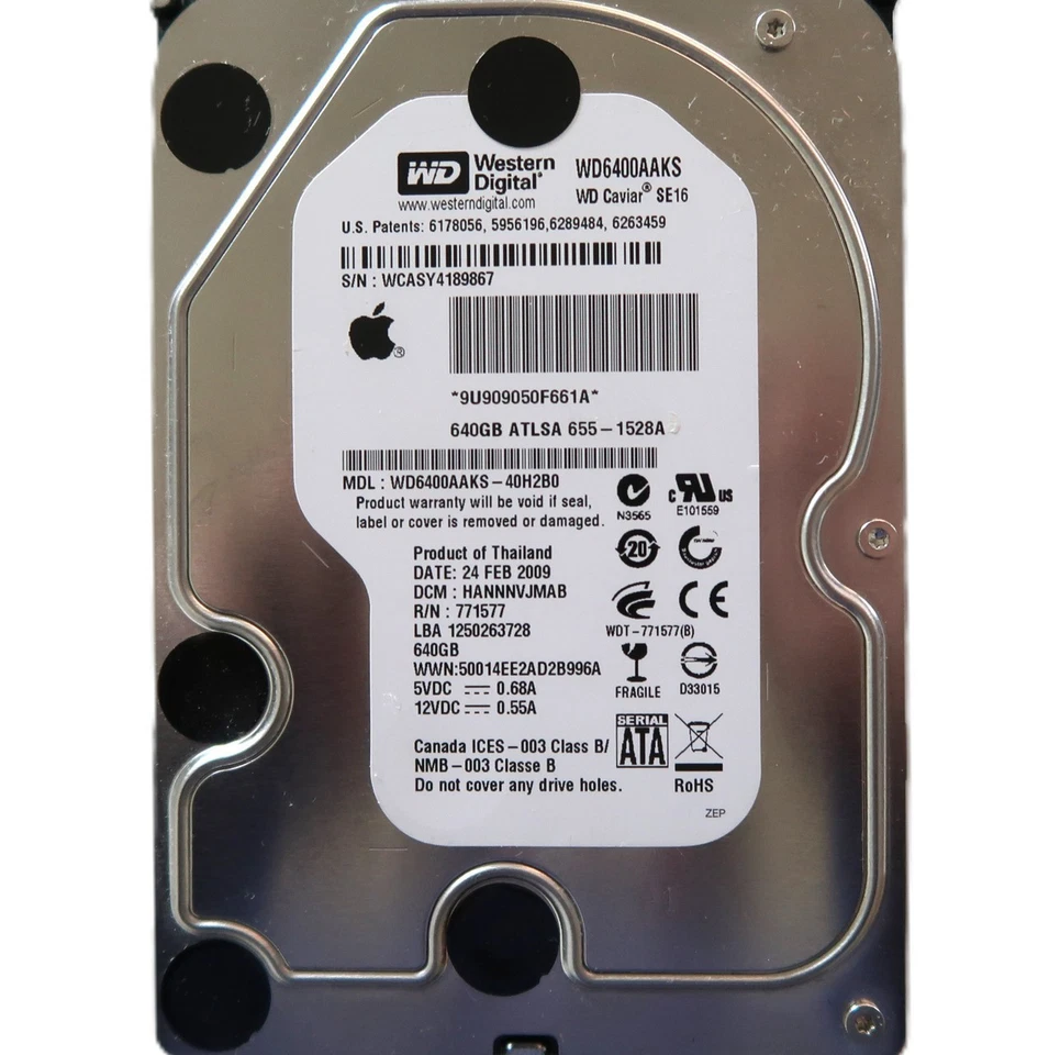 WD WD6400AAKS-40H2B0 DCM:HANNNVJMAB (WCAS) Thailand 3.5" 640gb Sata 02.2009 - Image 1 of 1