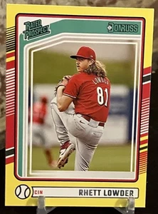 2024 Panini Donruss Rhett Lowder Yellow Parallel Rated Rookie Card RC #166 Reds - Picture 1 of 2