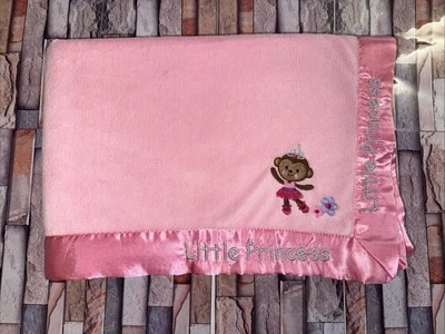 Child Of Mine Pink Little Princess Monkey Ballerina Baby Blanket Satin Trim - Image 1 of 4