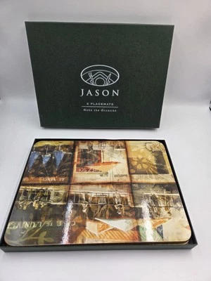 Retro Jason Dinner Placemats set of 6 Bistro Scene Boxed Made In New Zealand - Image 1 of 4