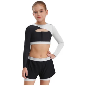 Kids Girls Outfit Gym Suit Dance Set Activewear Keyhole Front Shirts Running - Picture 1 of 31