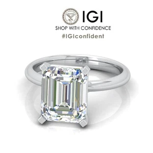 IGI, Emerald Solitaire Lab-Grown Diamond Engagement Ring Platinum 5.00Ct, E/VS - Picture 1 of 13