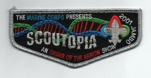 2001 Nat. Jamboree, Scoutopia OA/Marine Corps Show Flap, SMY Brd., Mint! - Picture 1 of 1