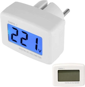 Spina Rotonda AC Voltmetro,Digital LCD DM55-1 AC 80-300V Plug Digital Voltage Me - Foto 1 di 12