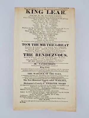 Teatro 1820 King Lear Tom Thumb the great The Rendezvous Broadside 1820 Foto 1 de 4