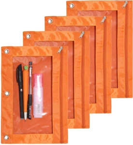 Binder Fabric Pencil Pouch 3-Ring Binder Pencil Case Bag with Zipper 4 Pack (Ora - Picture 1 of 7