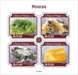 St Thomas - 2021 Minerals, Autunite, Adamite - 4 Stamp Sheet - ST210301a - Picture 1 of 1