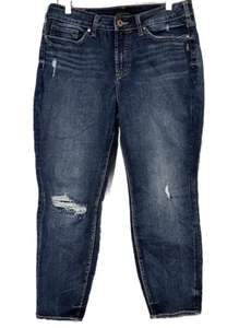 SILVER JEANS Women's Mid-Rise Avery Skinny Crop Distressed Jeans Sz 14 Fit 34x25 - Picture 1 of 12