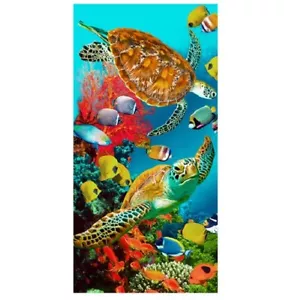 Neu Riff Meeresschildkröte Strandtuch Baumwolle Badepool GESCHENK Schildkröten Honu Ozeanfisch - Bild 1 von 4
