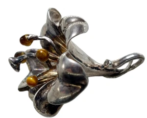 Vintage Jugendstil Sterling Silber Lilie floral Bernstein Ameisen 3D Anhänger signiert - Bild 1 von 23