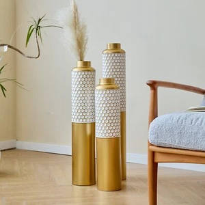 3Pcs Set Floor Metal Vase Modern Large Glazed Droplet Vase For Home Decoration - Picture 1 of 24