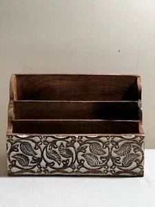 Decorative 3 Tier Wood Product Desktop Organizer White Shabby Chic Carved Front. - Picture 1 of 11