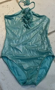 GAP KIDS ONE PIECE SWIMSUIT SZ XXL 14/16 HALTER SHIMMERING AQUAMARINE SUPER CUTE - Picture 1 of 3