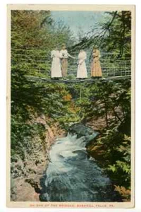 Bushkill Creek Falls tintado, Pensilvania, mujer, puente, moda contemporánea - Imagen 1 de 2