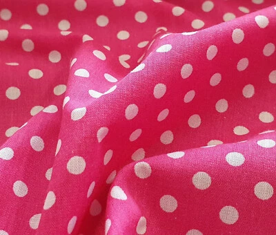 Polycotton Fabric - Pink & White Polka Dot Spots - Craft Fabric Material  - Image 1 of 3
