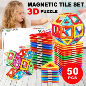 50 Pieces Magnetic Building Blocks Set 3D Tiles DIY Toys Gift Kids Educational - Picture 1 of 9