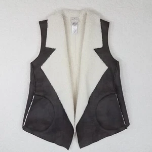 French Connection Womens S Faux Suede Shearling Teddy Lined Open Vest Brown Soft - Picture 1 of 12