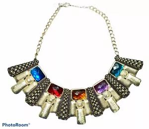 Lucia statement necklace 18 Inch Colorful rhinestone Bib - Picture 1 of 4