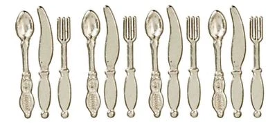 Bambole Casa Argento Posate Set Miniatura Metallo Cucina Sala da Pranzo 1:12 - Immagine 1 di 4