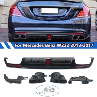 For 2013-17 Mercedes Benz W222 S550 S63 Rear Diffuser w/LED Light + Exhuast - Image 1 of 4