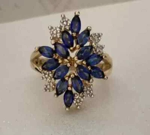2Ct Marquise Cut Lab Created Blue Sapphire Cluster Ring 14k Yellow Gold Plated - Picture 1 of 3