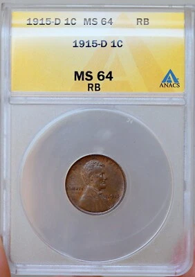 1915 D Lincoln Wheat Cent - Gem RB / MS64 RB ANACS - Image 1 of 2