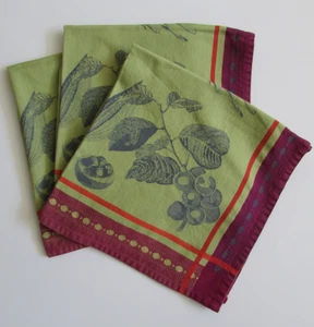 Juego de 3 servilletas de algodón verde y púrpura para frutas y pájaros Le Jacquard Francais - Imagen 1 de 5