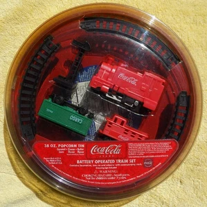 Coca-Cola Popcorn Tin Lid With Battery Operated Table Top Train Set Sealed - Picture 1 of 4