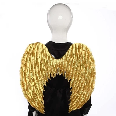 Adultos Niños Alas de Pluma de Ángel con Correas Transparentes Ala de Diablo Fiesta Dorado Foto 1 de 3