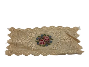 Antique Vintage Needle Lace Embroidered Roses Doily 9" x 3.5" - Picture 1 of 3