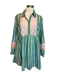 Vestido de Noche Anthropologie XS Verde Rosa Inserto de Encaje Manga Larga Columpio Mini NUEVO - Imagen 1 de 7