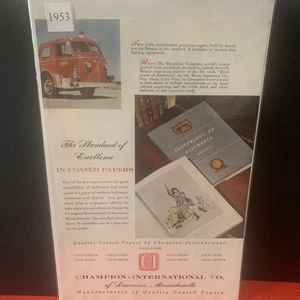 Publicidad publicitaria vintage 1953 Champion International Standard of Excellence - Imagen 1 de 2